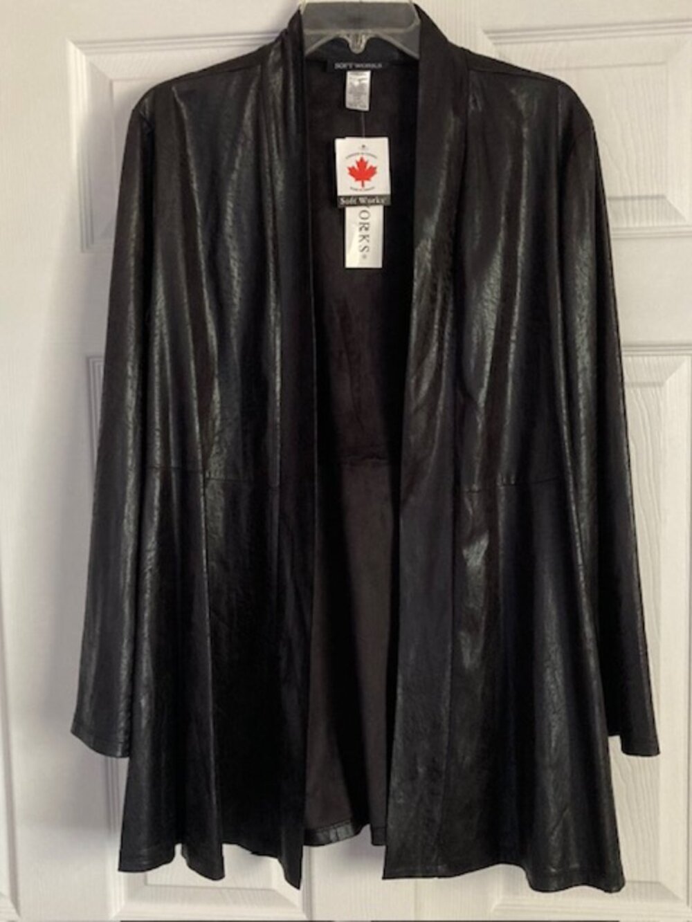 Soft Works Black Open Front Jacket Coat 100% Polyester Women's Size Large